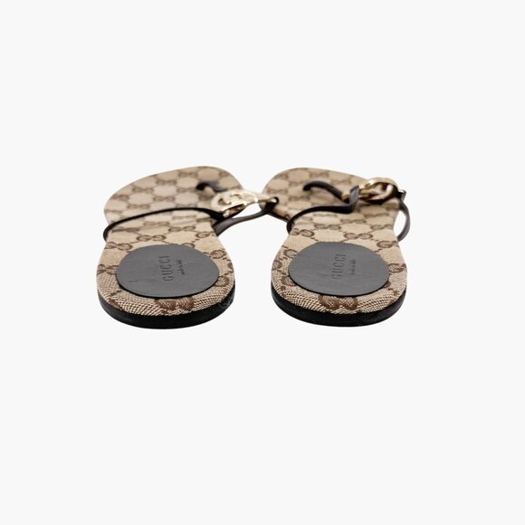 Gucci Interlocking GG Flat Thong Sandals Size 7 Brown Monogram Flip Flop Slide - Picture 7 of 12